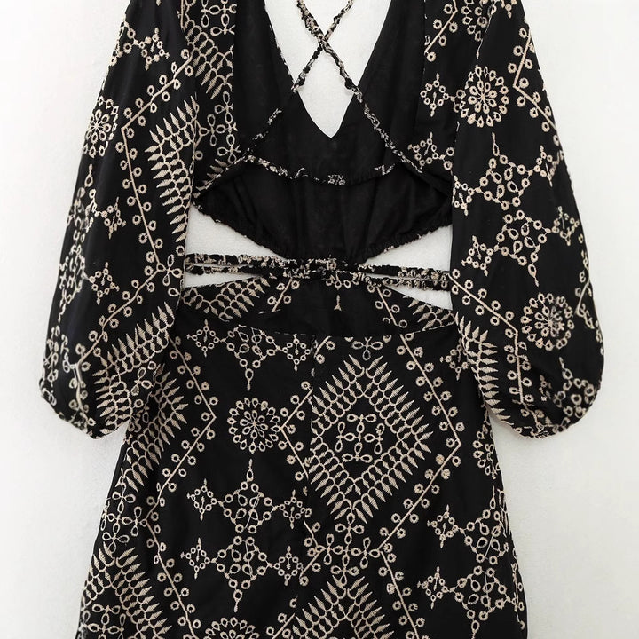 Femme Elegant Bohemian Maxi Kjole med Uddannelsesdetaljer Stilla