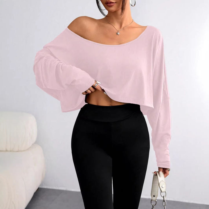 Dame Casual Crop-top med løs pasform og asymmetrisk udskæring Skovae