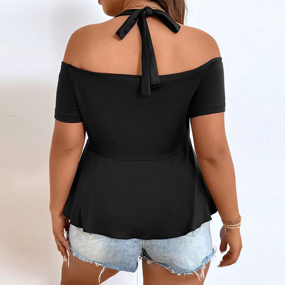 Dame top med off-shoulder design og rynket kant Skovae