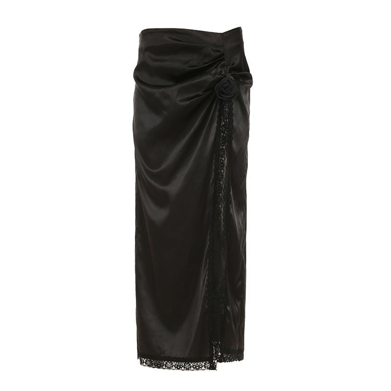 Dame elegant satin aften nederdel med raffinerede flæser og spidsen-hemmeligt Skovae
