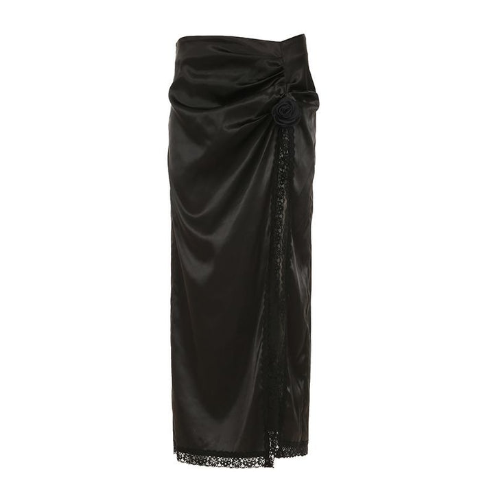 Dame elegant satin aften nederdel med raffinerede flæser og spidsen-hemmeligt Skovae