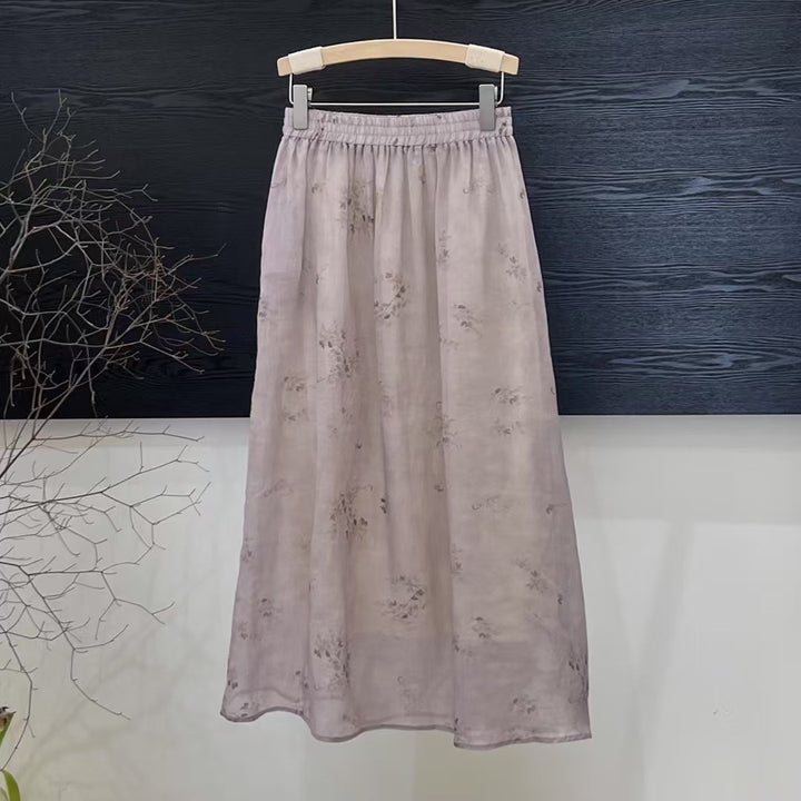 Dame Floral Print Maxi Nederdel med elastisk liv Stilla