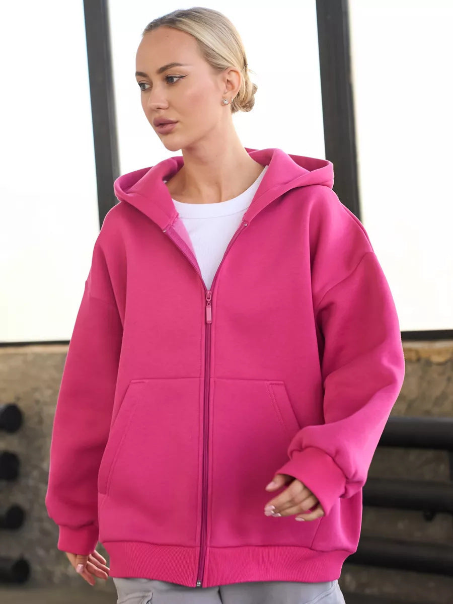 Women's Oversized Hooded Jacket with Zipper and Large Pockets Skovae