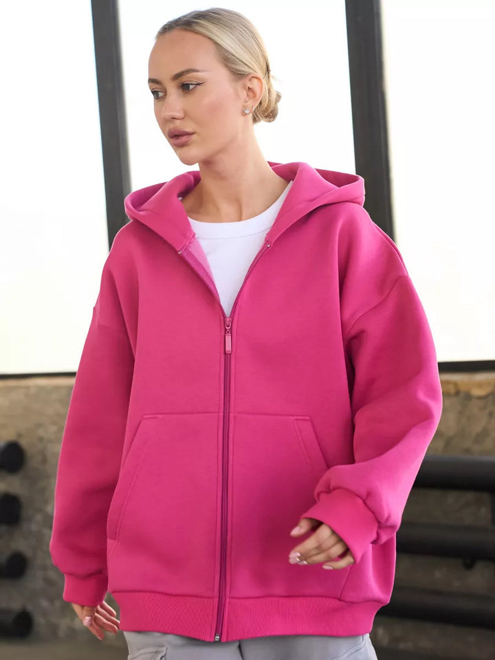 Women's Oversized Hooded Jacket with Zipper and Large Pockets Skovae