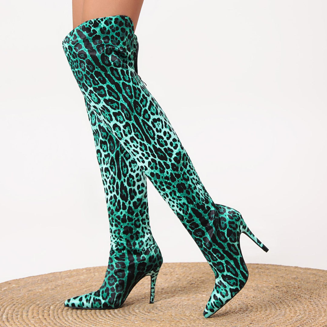 Dame Over-the-Knee Stiletto Støvler med iøjnefaldende dyreprintdesign Stilla