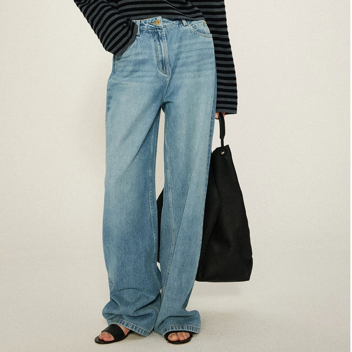 Dame brede High-Waist jeans i afslappet snit og åndbart denimstof Stilla