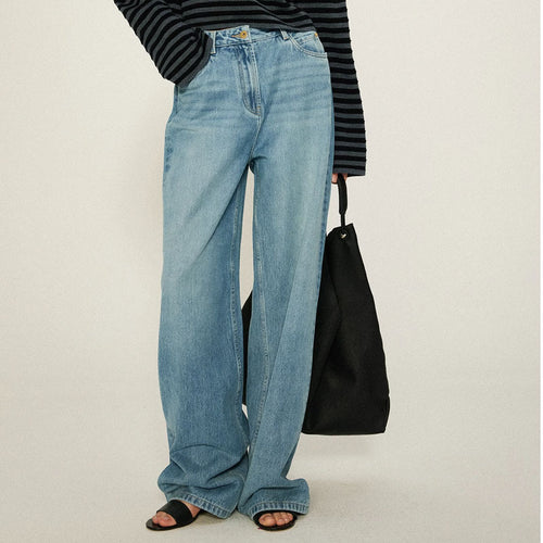 Dame brede High-Waist jeans i afslappet snit og åndbart denimstof Stilla