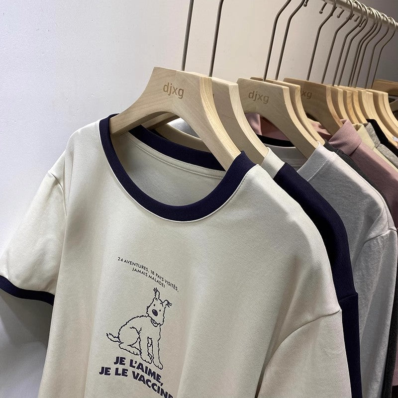 Femme Grafik Kortærmet T-shirt med legende hundeillustration Stilla