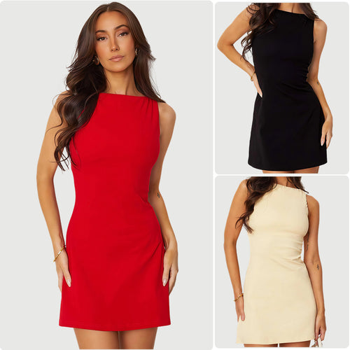 Damernes tætsiddende mini kjole med asymmetrisk snit og elegant top