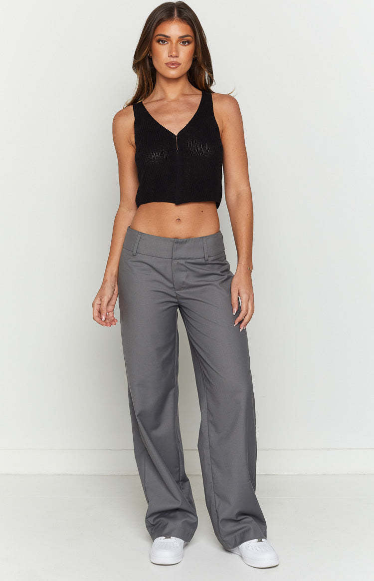 Dame strikket crop-top med v-hals og lynlås-detajler Skovae