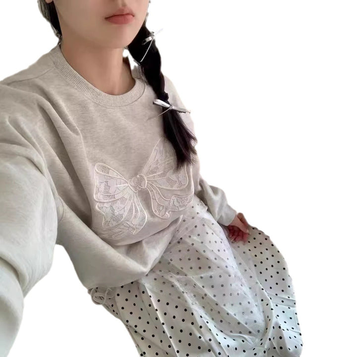 Dame Casual Grafik Sweatshirt med Legesy Bow Design Stilla