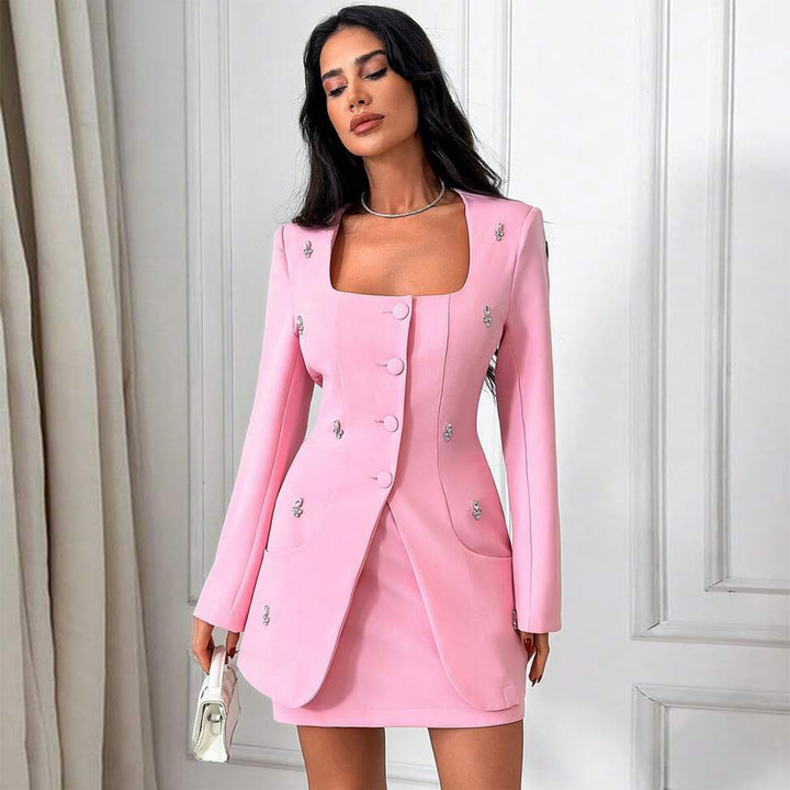 Kvindernes elegante blazer kjole med smagfulde knaps detaljer