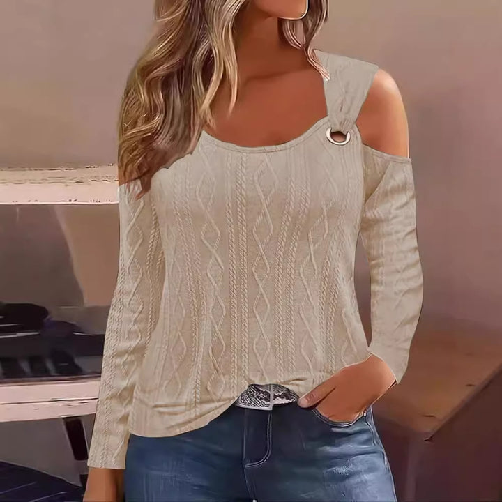 Dame Elegant og afslappet top med asymmetrisk udskæring og ribdesign Stilla