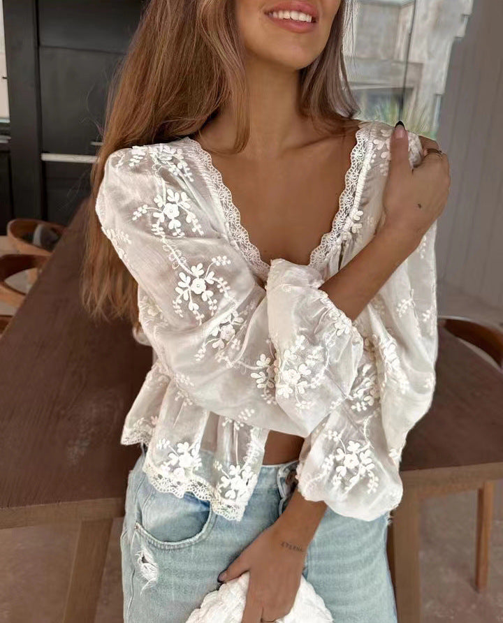 Dame romantisk bluse med blomstret design Stilla