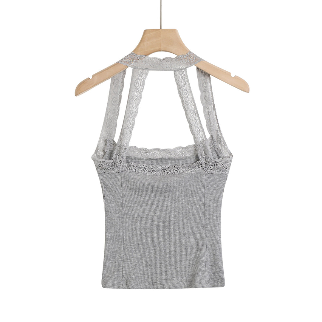 Dame spaghetti strop top med sart spids kant og tætsiddende snit Stilla