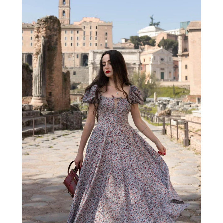 Femme Floral Print Bohemian Maxi Kjole med Sideslids Stilla