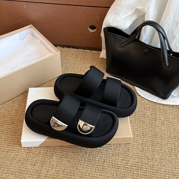 Dame Komfort Slide Sandaler med dekorative metalliske accenter Stilla