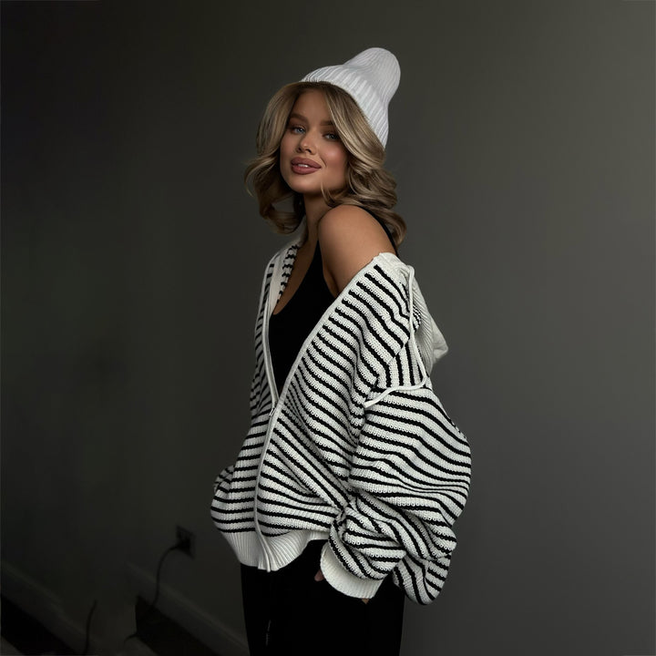 Kvinders cardigan med stribet design Stilla