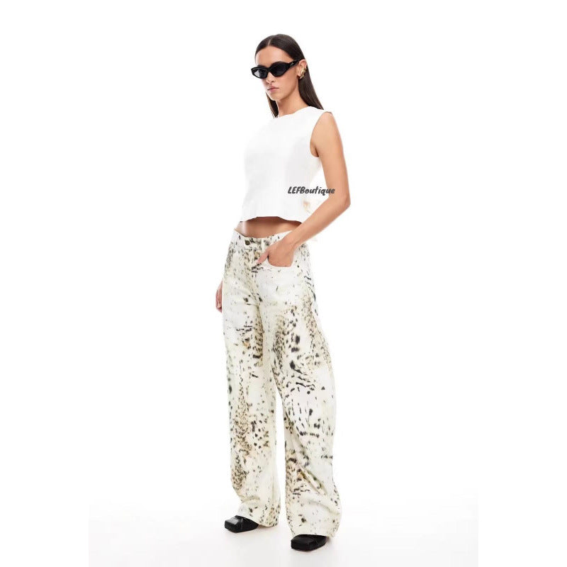 Dame Relaxed Fit Leopardmønster Bukser Stilla