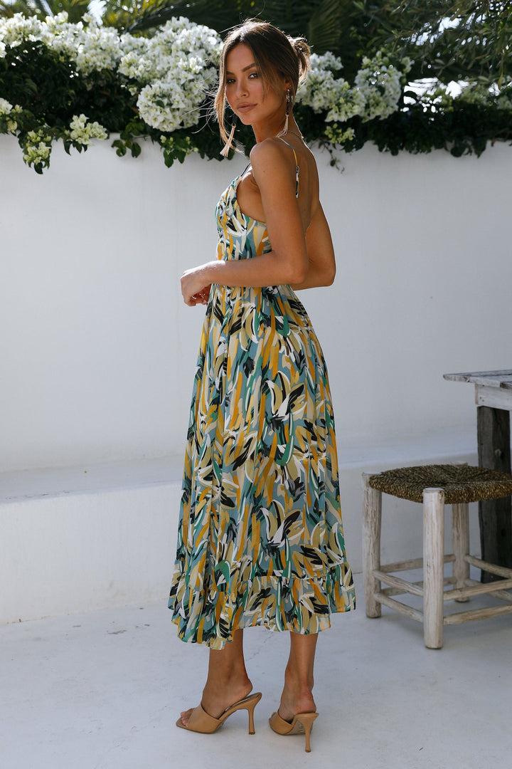 Dame Flydende Floral Maxi-Kjole med Justerbare Spaghettistropper Stilla