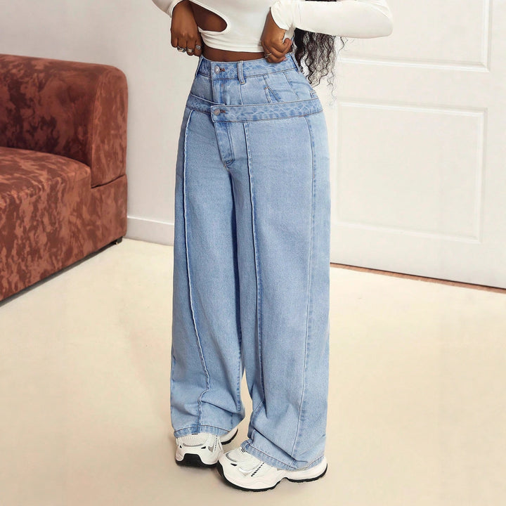 Kvinders brede jeans med innovativ skæring og asymmetrisk design Stilla