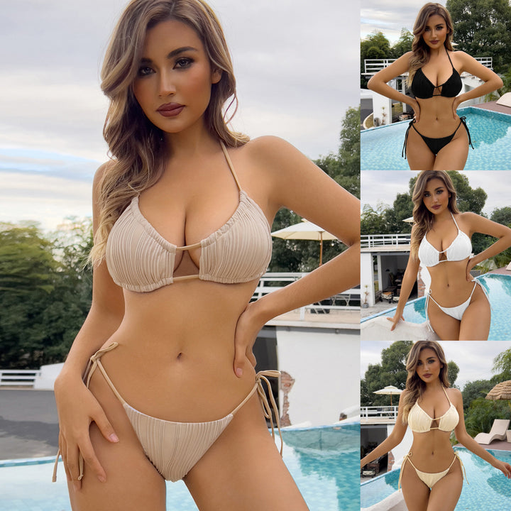Dame bikini sæt med raffineret plisseret design og justerbare stropper Stilla