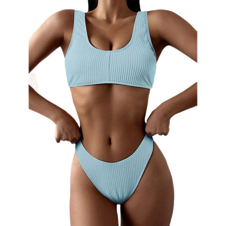 Dame Rib-Crop-Top og højt skåret bikini-bukser sæt Stilla
