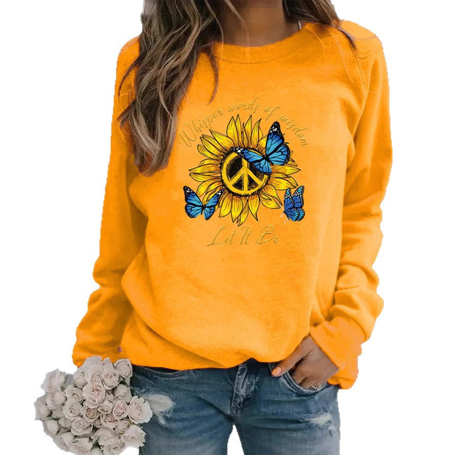 Kvinders sweatshirts med kunstnerisk solur og sommerfugl-design Stilla
