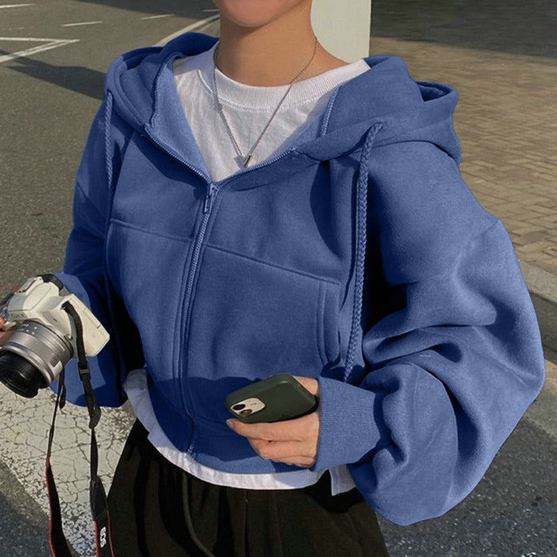 Kvinders cropped hoodie jakke med kængurulomme Stilla