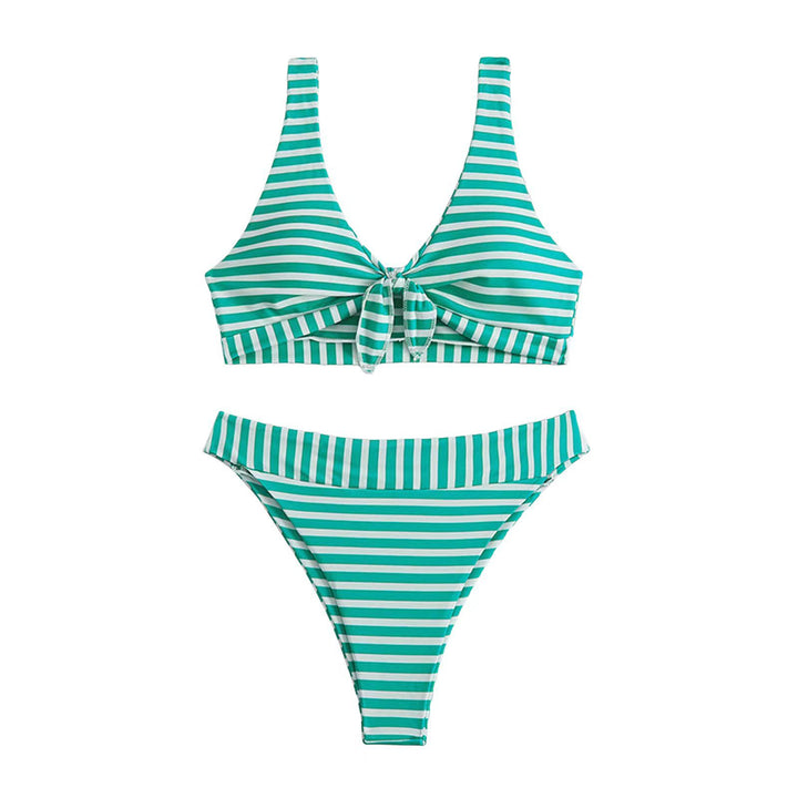 Dame To-delt Bikini-sæt med fashionable knude-detalje og klassisk stribemønster Stilla