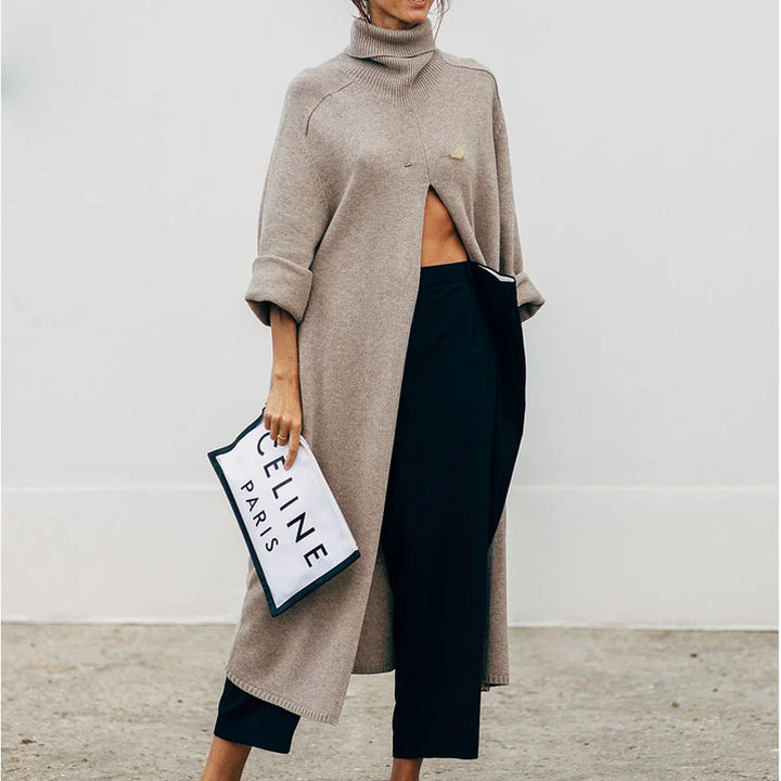 Dame elegant oversized cashmere frakke med rullekrave og asymmetrisk snit Stilla