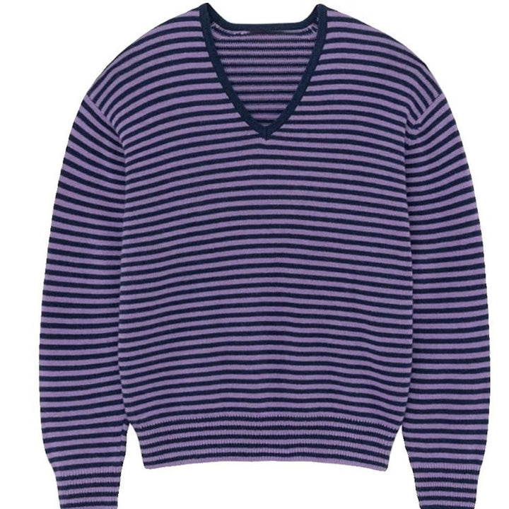 Kvindernes stribede V-hals sweater Stilla