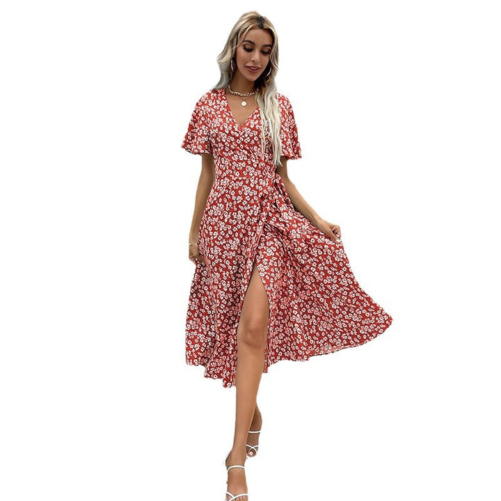Dame Floral Print Wrap kjole med høj split Stilla
