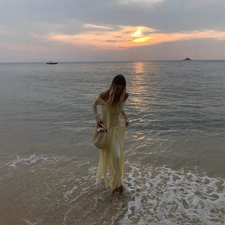 Dame elegant off-shoulder wrap kjole Stilla