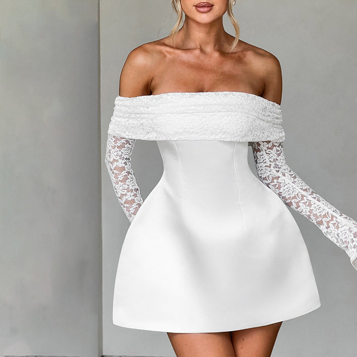 Dame Off-Shoulder Kjole med elegante spidsærmer og svajende nederdel Stilla