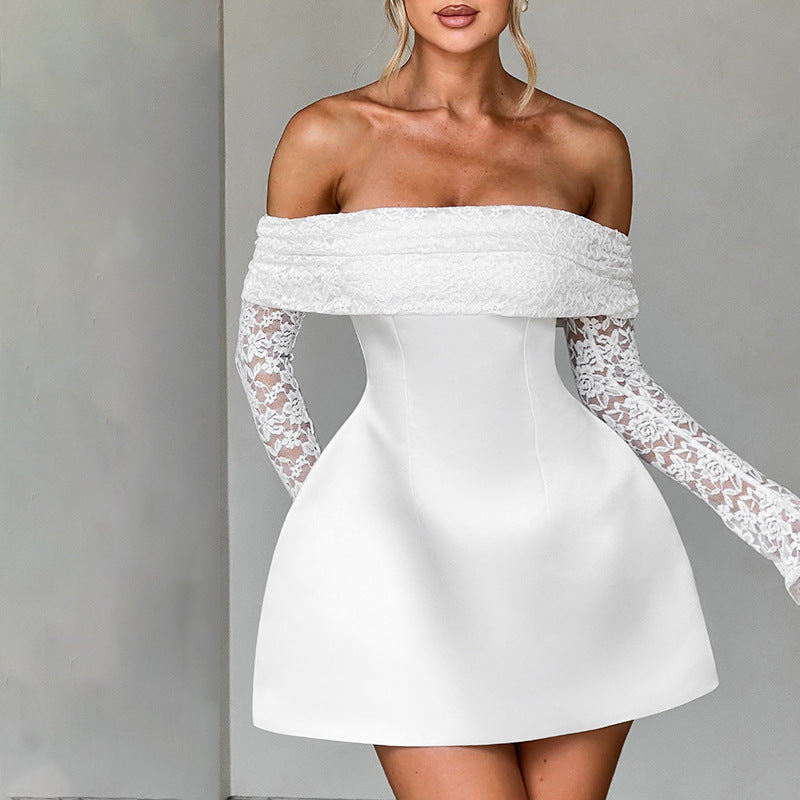 Dame Offshoulder Minikjole med spidsærmer og tætsiddende silhuet Skovae