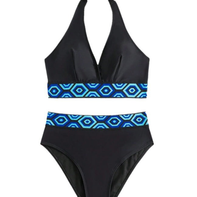 Dame Højskåret Bikini med farverig geometrisk kant Stilla