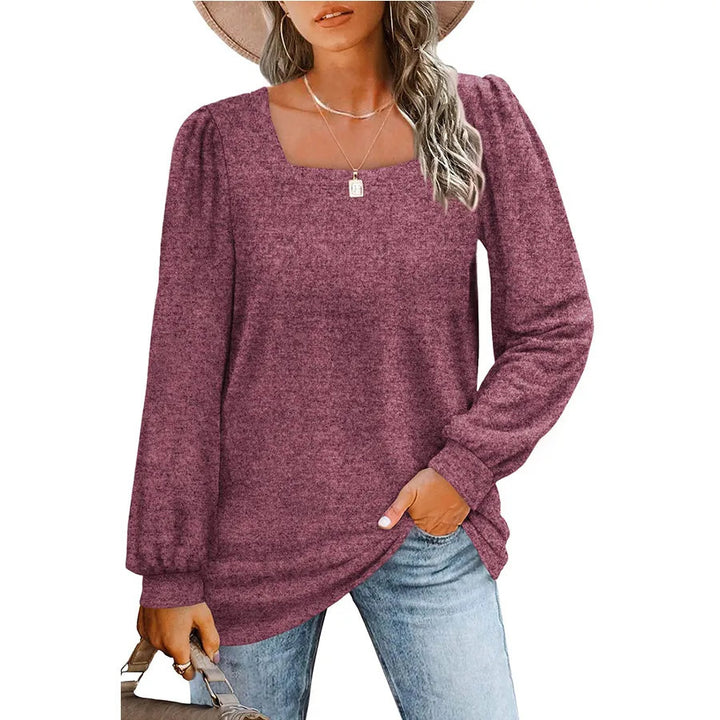 Dame sweater med firkantet udskæring og ballonærmer Stilla