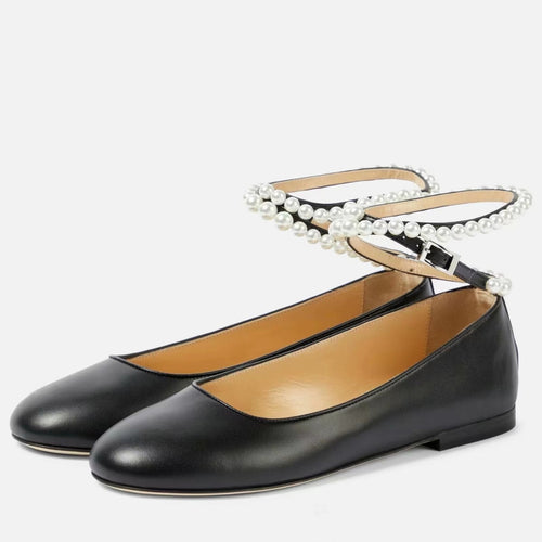 Femme Elegante Flade Sko med Perleankelrem Stilla