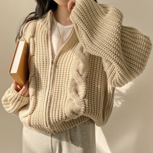 Femme Chunky Åben Front Strikjakke Stilla