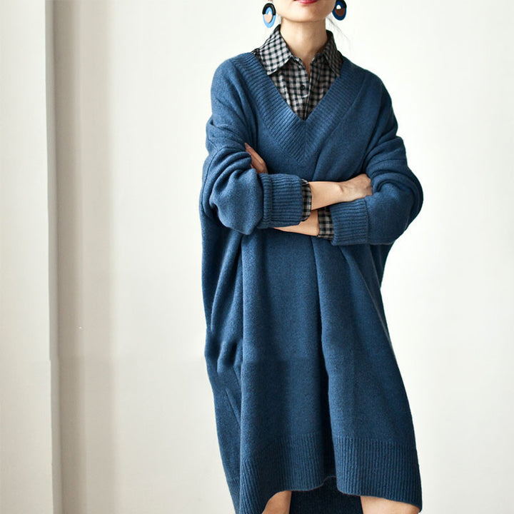 Femme Oversized V-Udskæring Strik Tunika Sweatshirt Stilla
