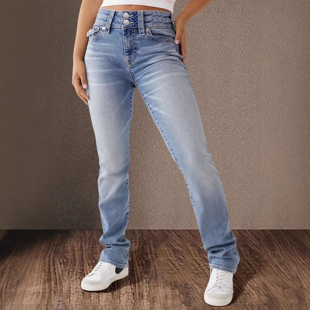 Dame High-Waist Jeans med elegant talje og to-knaps lukning Stilla