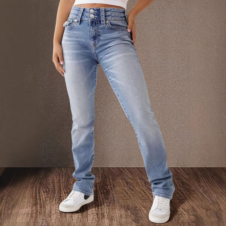 Dame High-Waist Jeans med elegant talje og to-knaps lukning Stilla