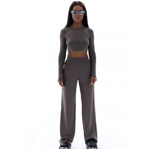 Dame Elegant To-delt Sæt med cropped top og brede bukser Skovae