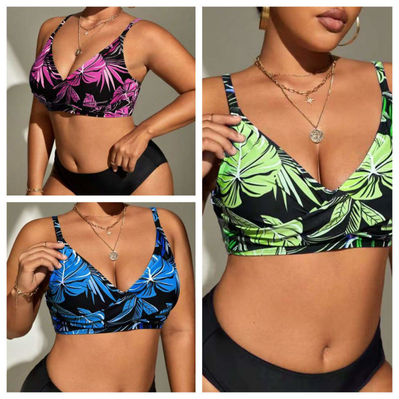 Dame Bikini-top med dyb V-udskæring og blomstret design Skovae