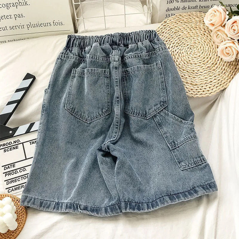 Kvindernes behagelige denim shorts med elastisk talje Stilla