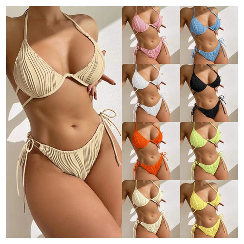 Dame Triangel-Bikini med folderstrukturer og justerbare bånd Stilla