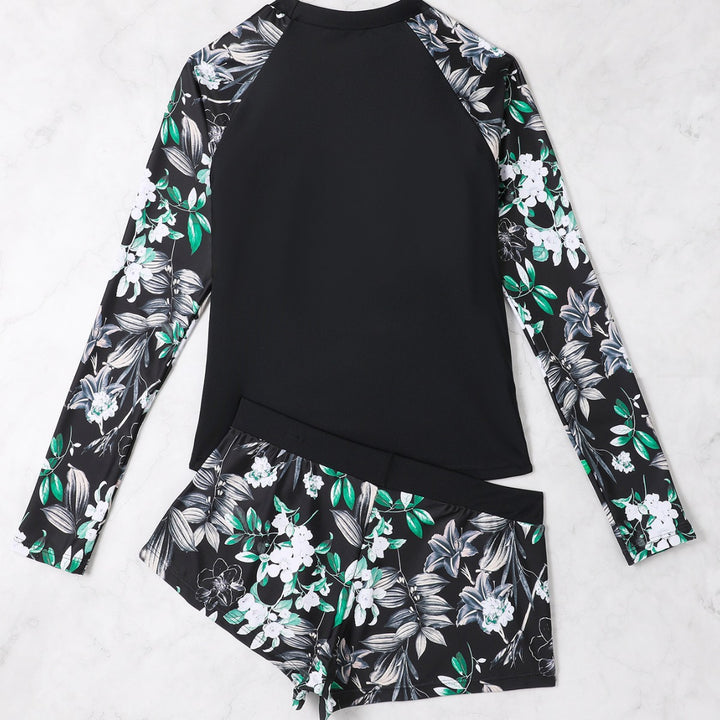Dame Langærmet Floral Print Rash Guard Sæt Stilla