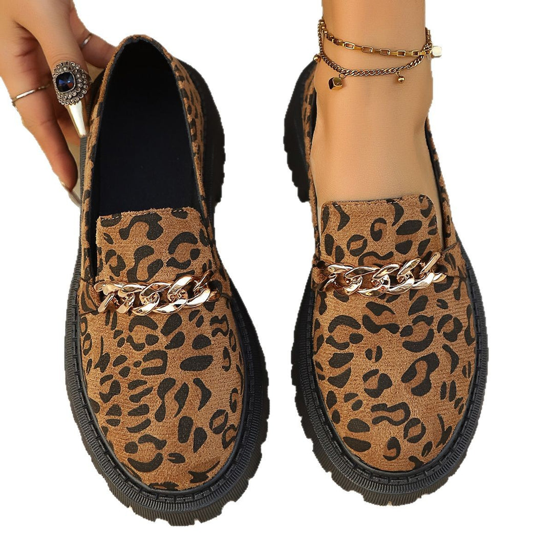 Dame leopardmønster slip-on sko med kædelys Stilla