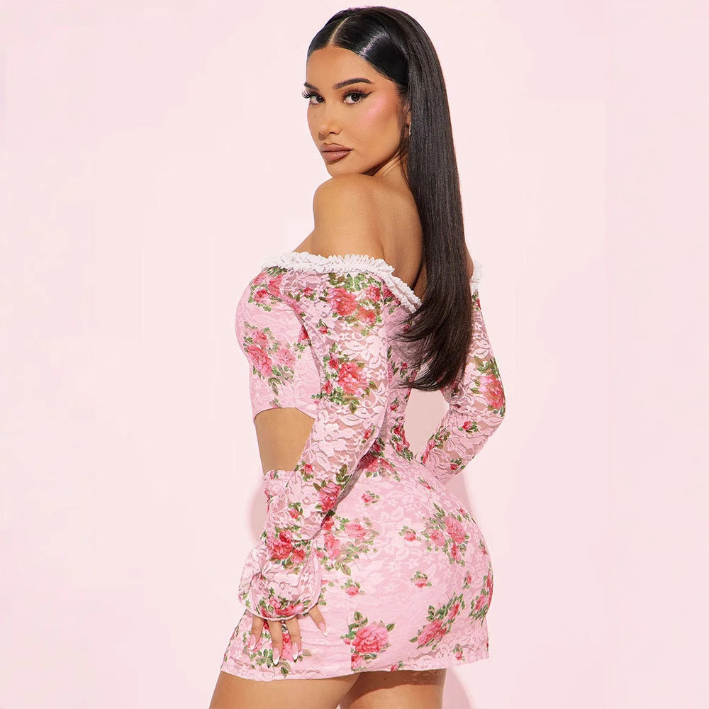 Dame Off-Shoulder Blusekjole med florale accenter og asymmetrisk design Skovae